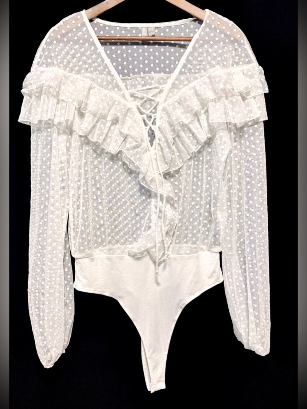 Y2K ASOS Sheer Swiss Dot Lace Up Coquette Balletcore Bodysuit